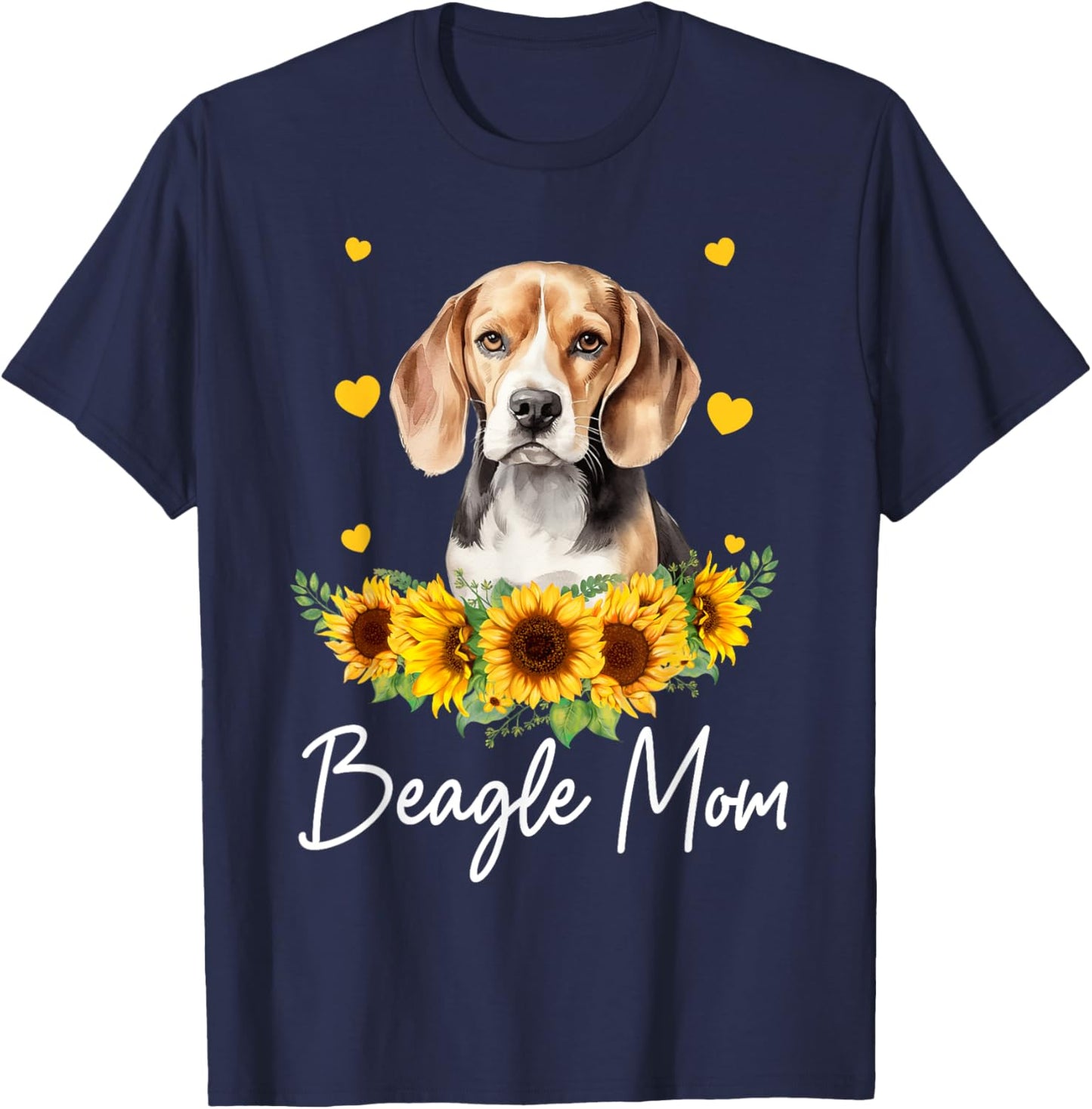 Sunflower Beagle Mom Dog Lover T-Shirt - T-Shirt | Navy