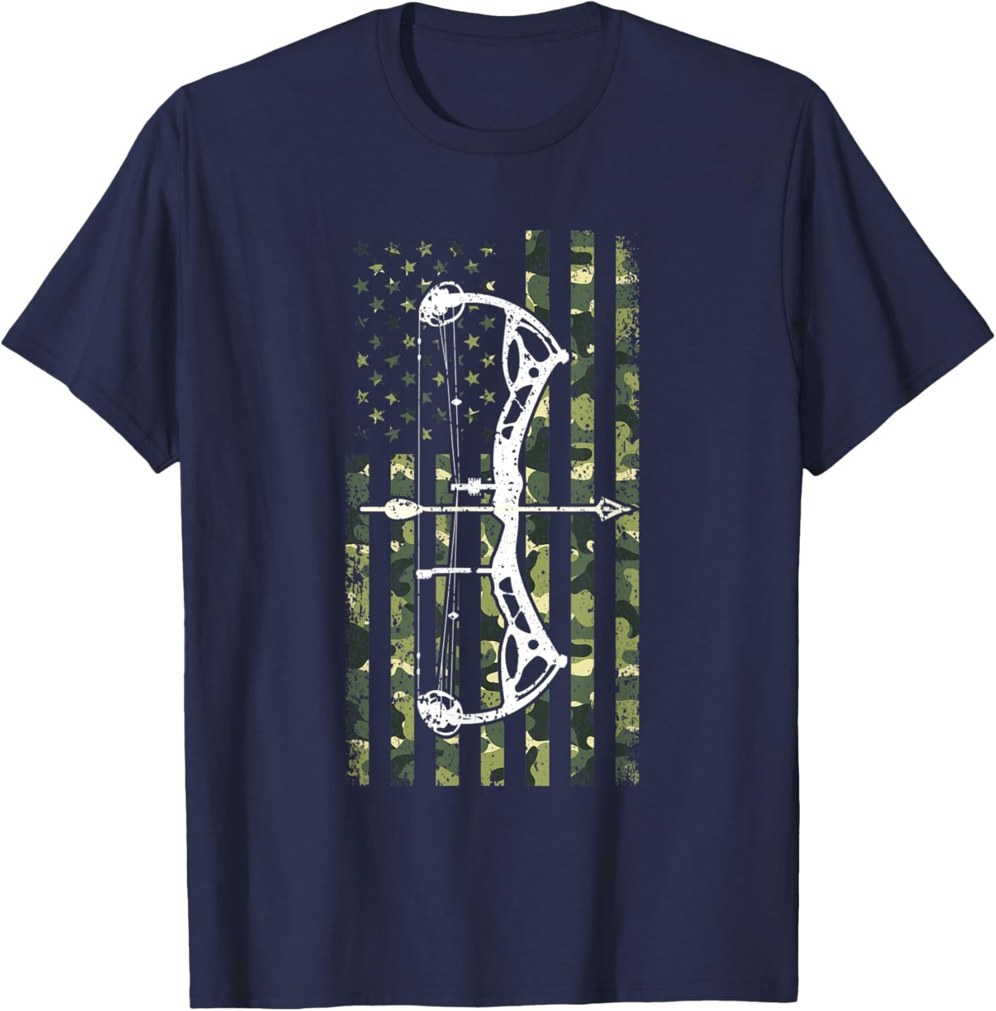 Bow Hunting Camo American Flag Military Camouflage Hunting Women Men T-Shirt - T-Shirt | Navy