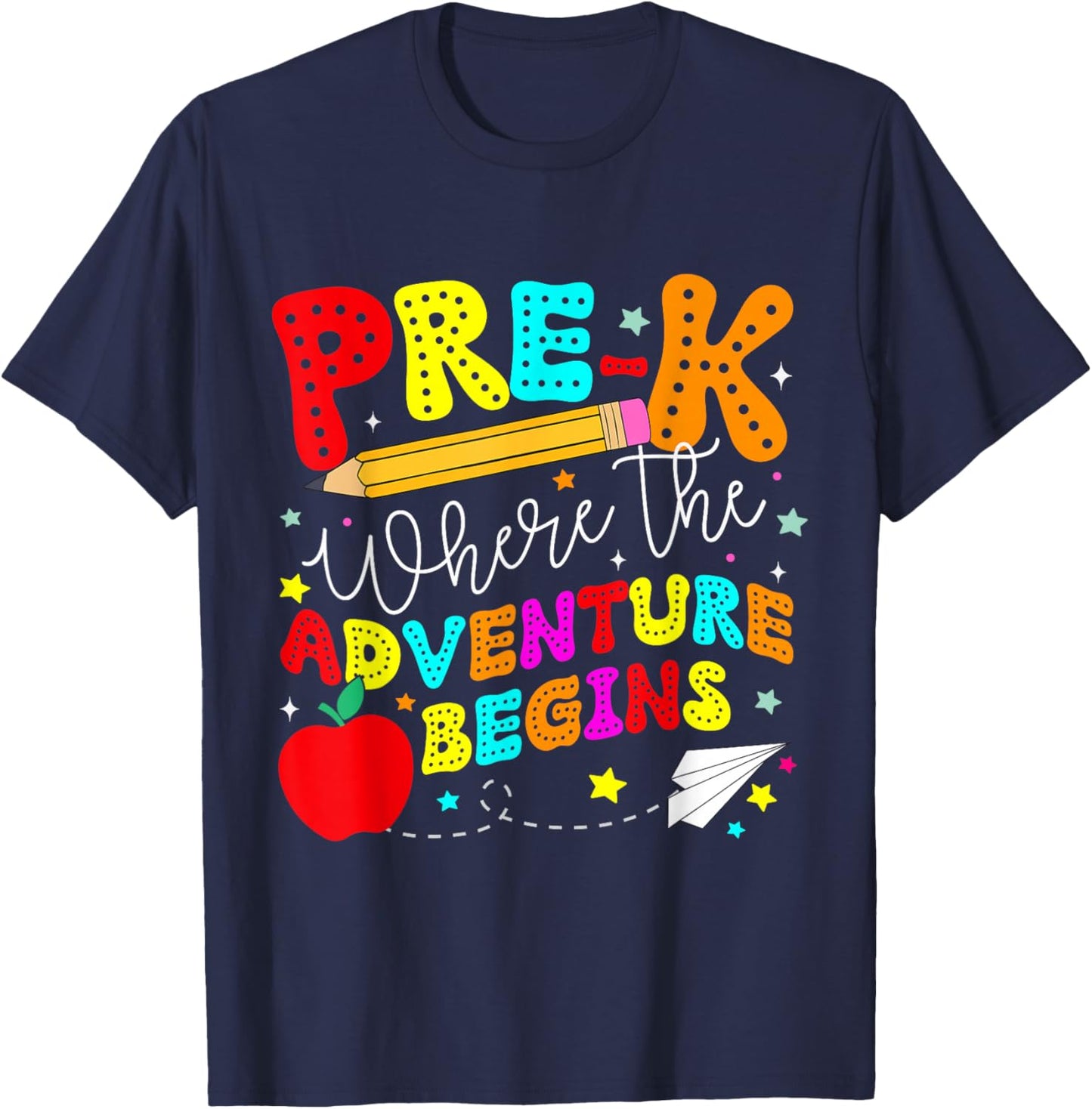 Pre-k Where The Adventure Begins First Day of Prek Teacher T-Shirt - T-Shirt | Navy