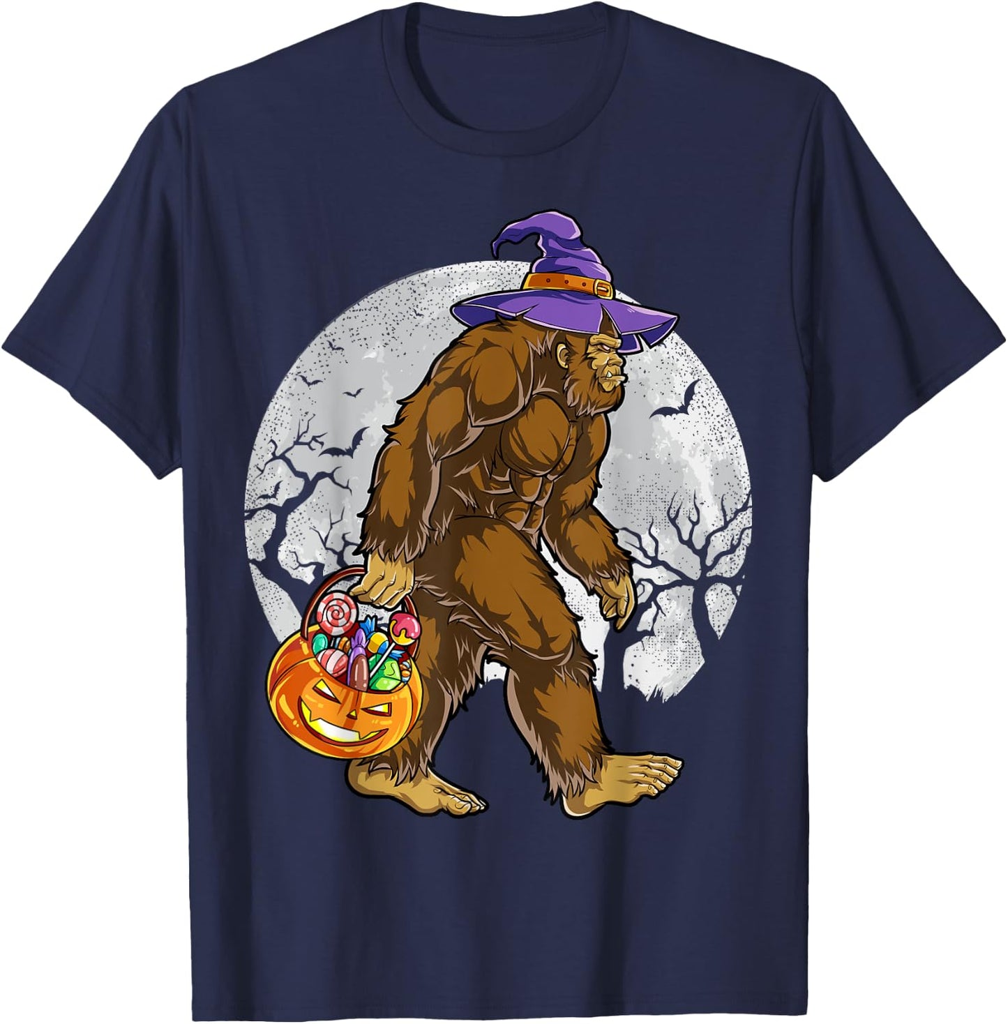 Bigfoot Witch Pumpkin Halloween Girls Women Sasquatch Lovers T-Shirt - T-Shirt | Navy