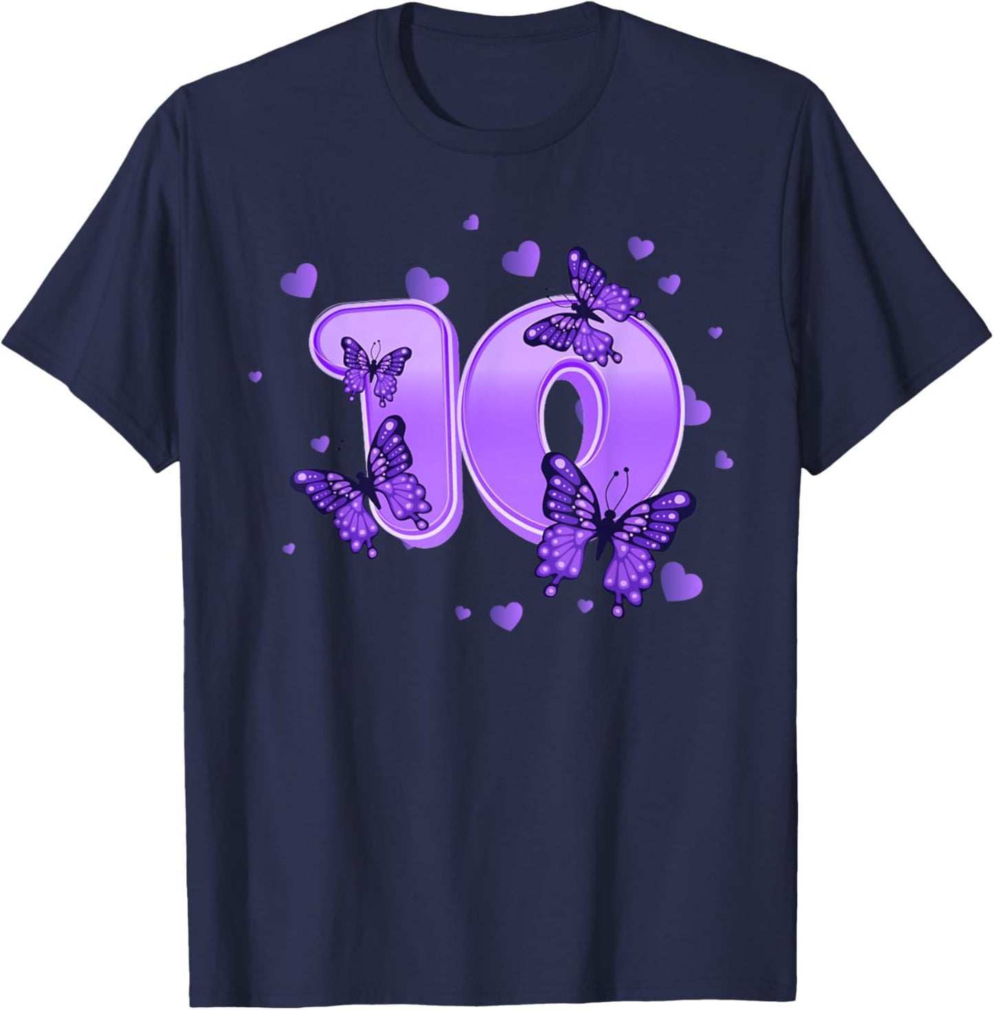 10th Birthday Cute Butterfly for 10 years old Girl Women T-Shirt - T-Shirt | Navy