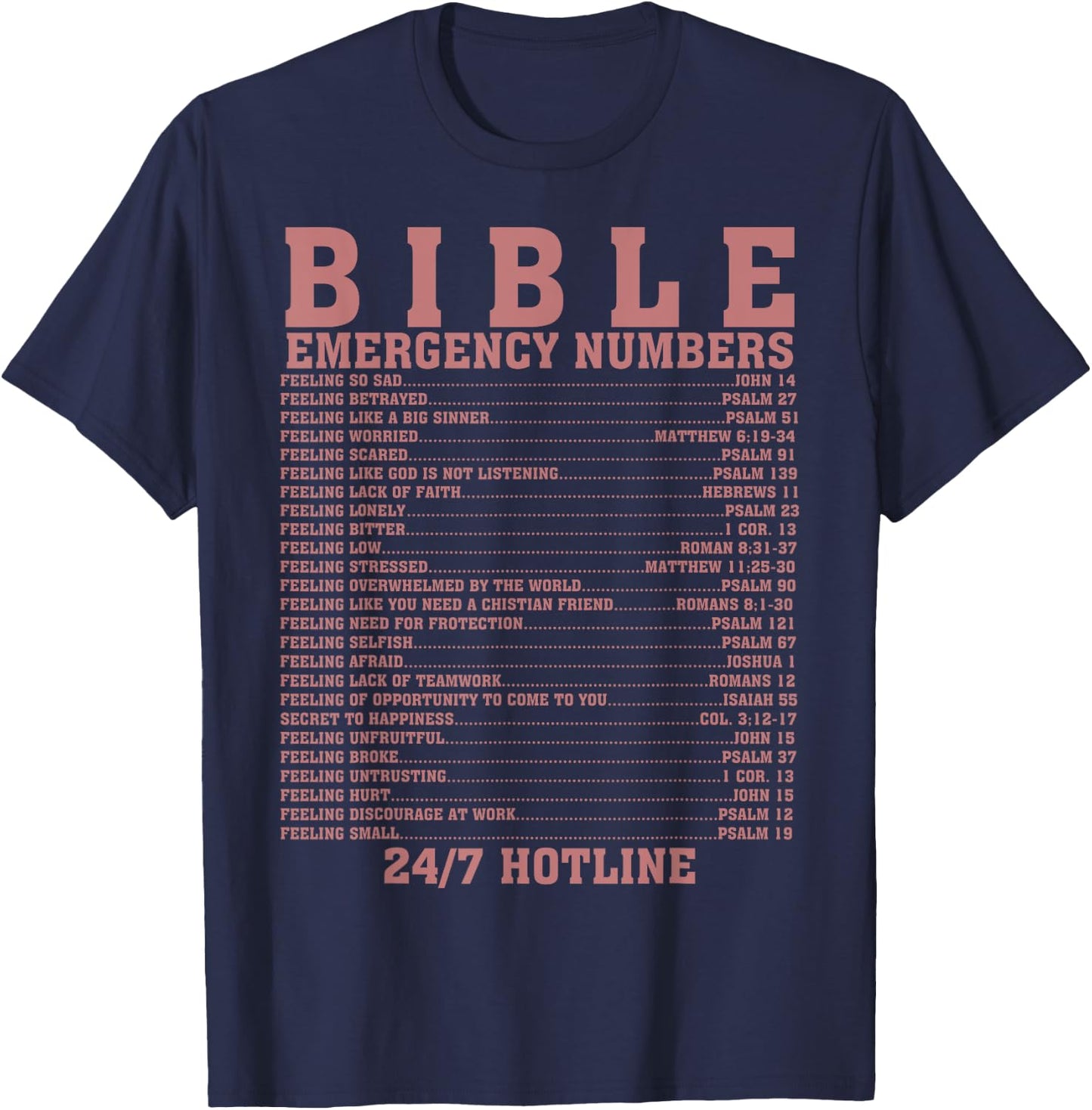 Funny Bible Emergency Numbers Gift Men Women Cool Christian T-Shirt - T-Shirt | Navy
