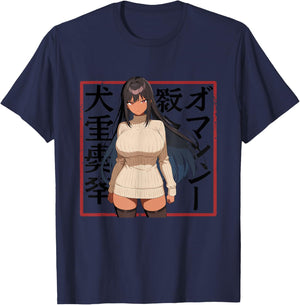 Waifu Sexy Anime Girl Glasses Horns Japanese Style T-Shirt - T-Shirt | Navy