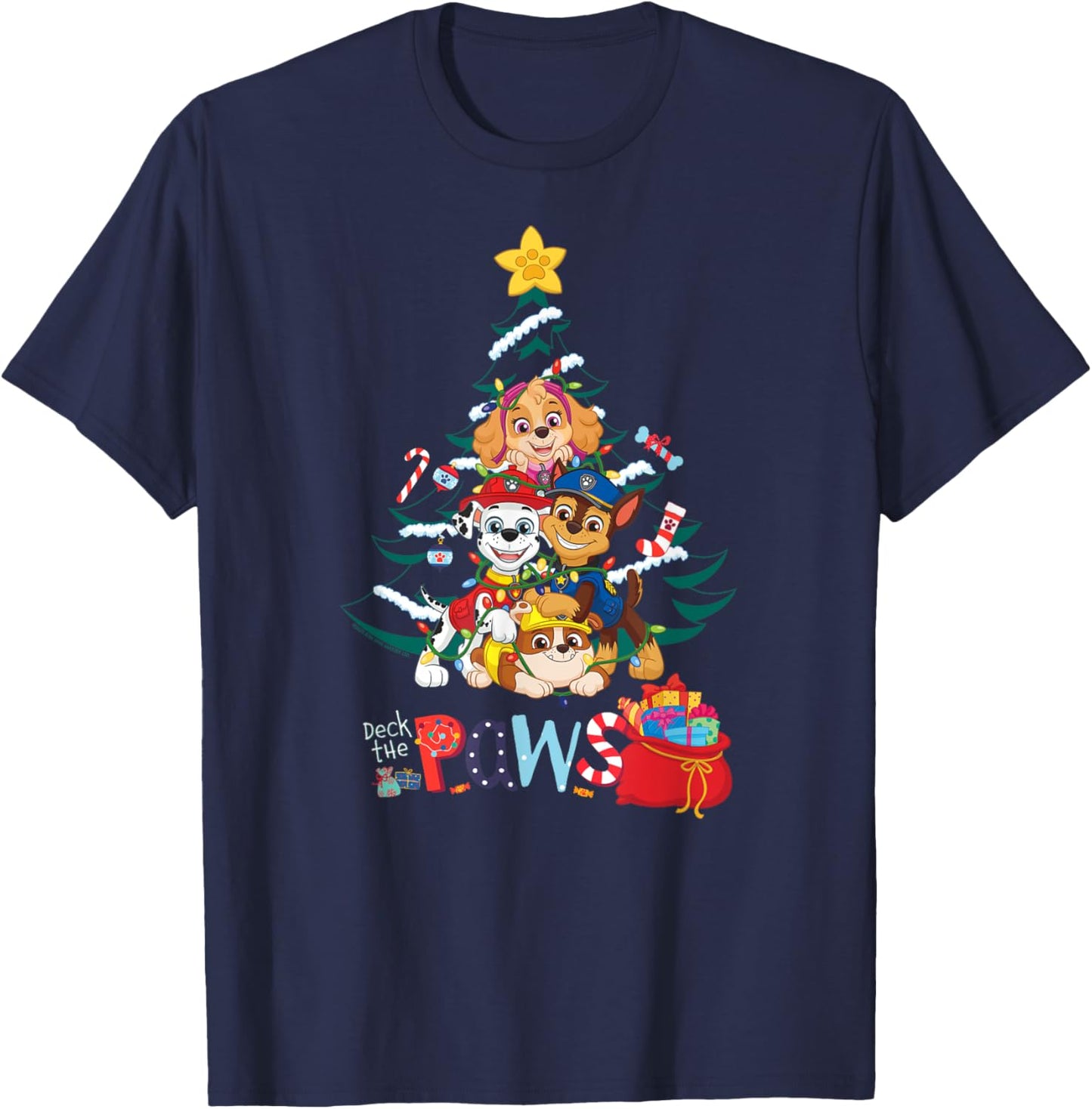 Paw Patrol Deck the Paws on Christmas T-Shirt - T-Shirt | Navy