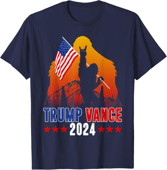Trump Vance 2024 For President VP USA Election Bigfoot T-Shirt - T-Shirt | Navy
