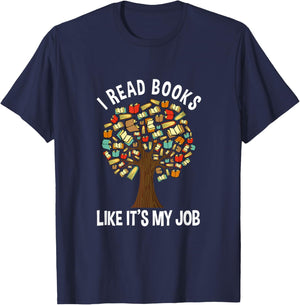 I Read Books Like Its My Job Book Lover Women Funny Tree T-Shirt - T-Shirt | Navy