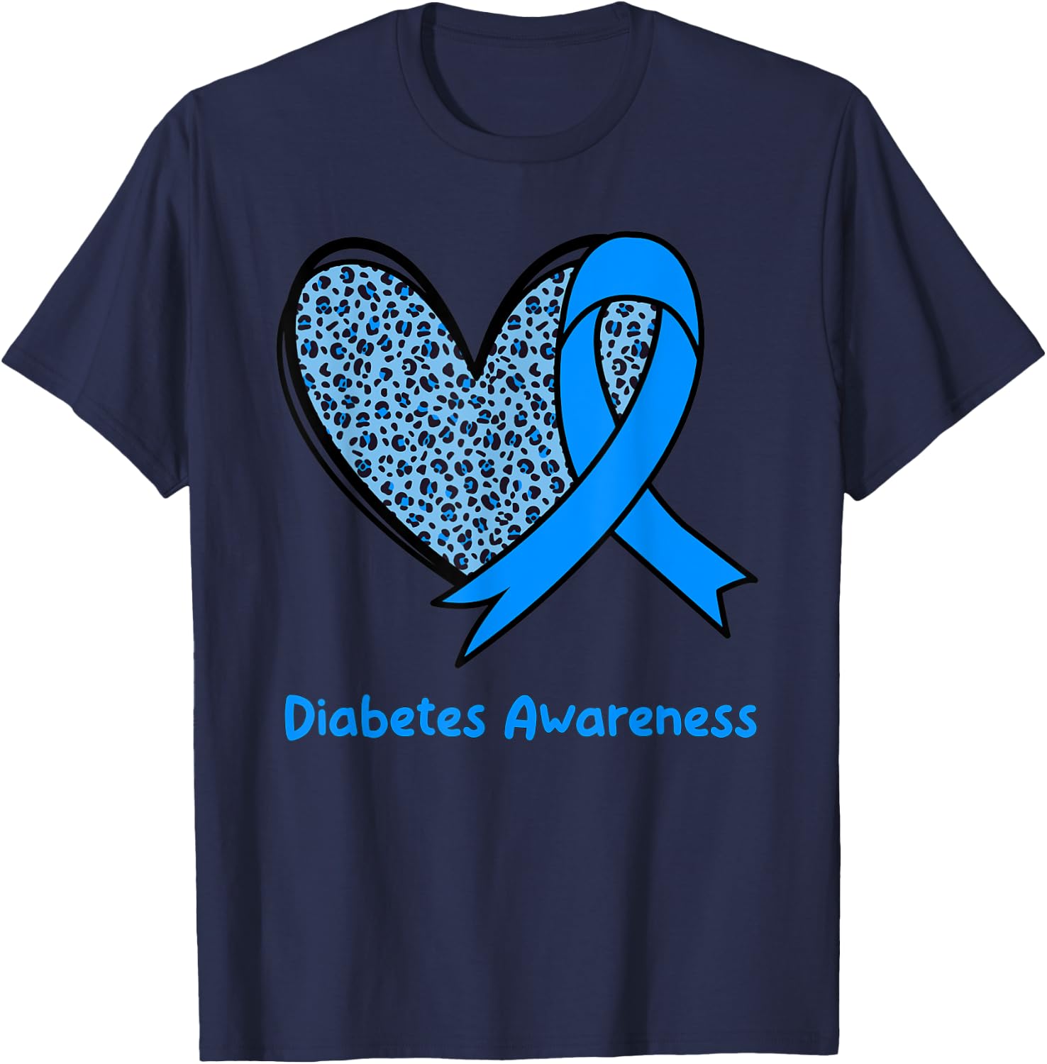 In November We Wear Blue Diabetes Awareness Leopard Ribbon T-Shirt - T-Shirt | Navy