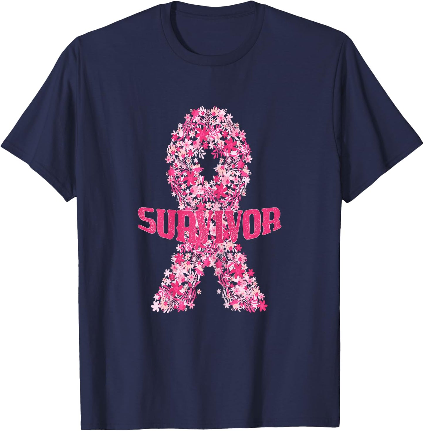 I'm a Survivor - Pink Flower Ribbon Breast Cancer Awareness T-Shirt - T-Shirt | Navy
