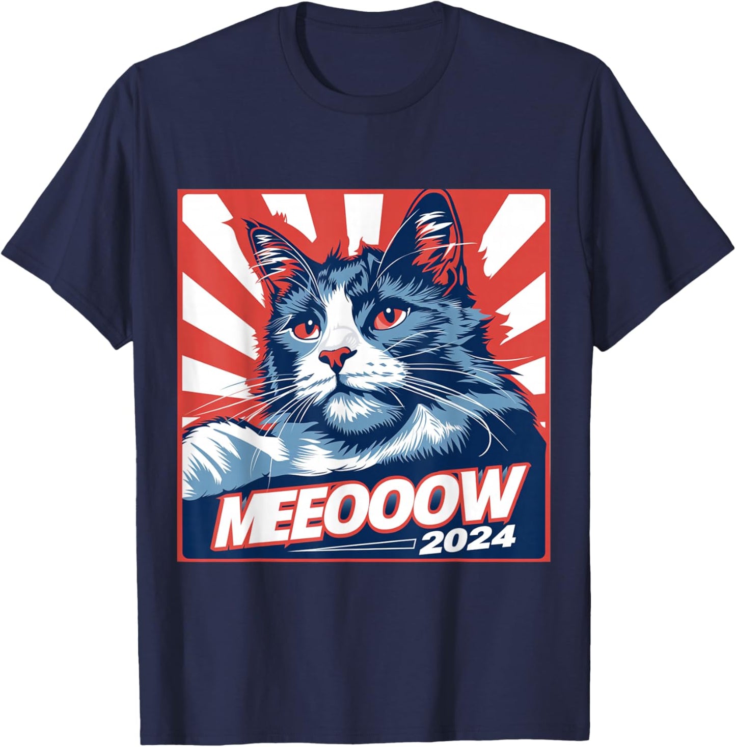 Meow 2024 Funny Kamala Harris Election Cat Lady Crazy Kitty T-Shirt - T-Shirt | Navy