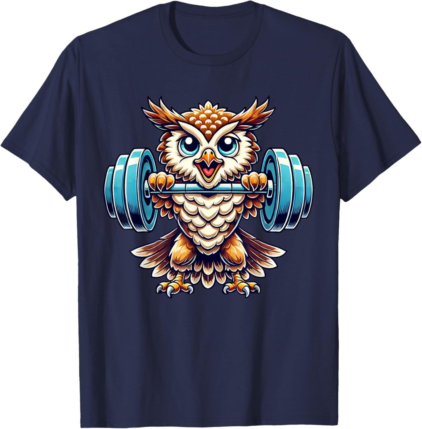 Strong Owl Weightlifting Cartoon Owl Lifter T-Shirt - T-Shirt | Navy