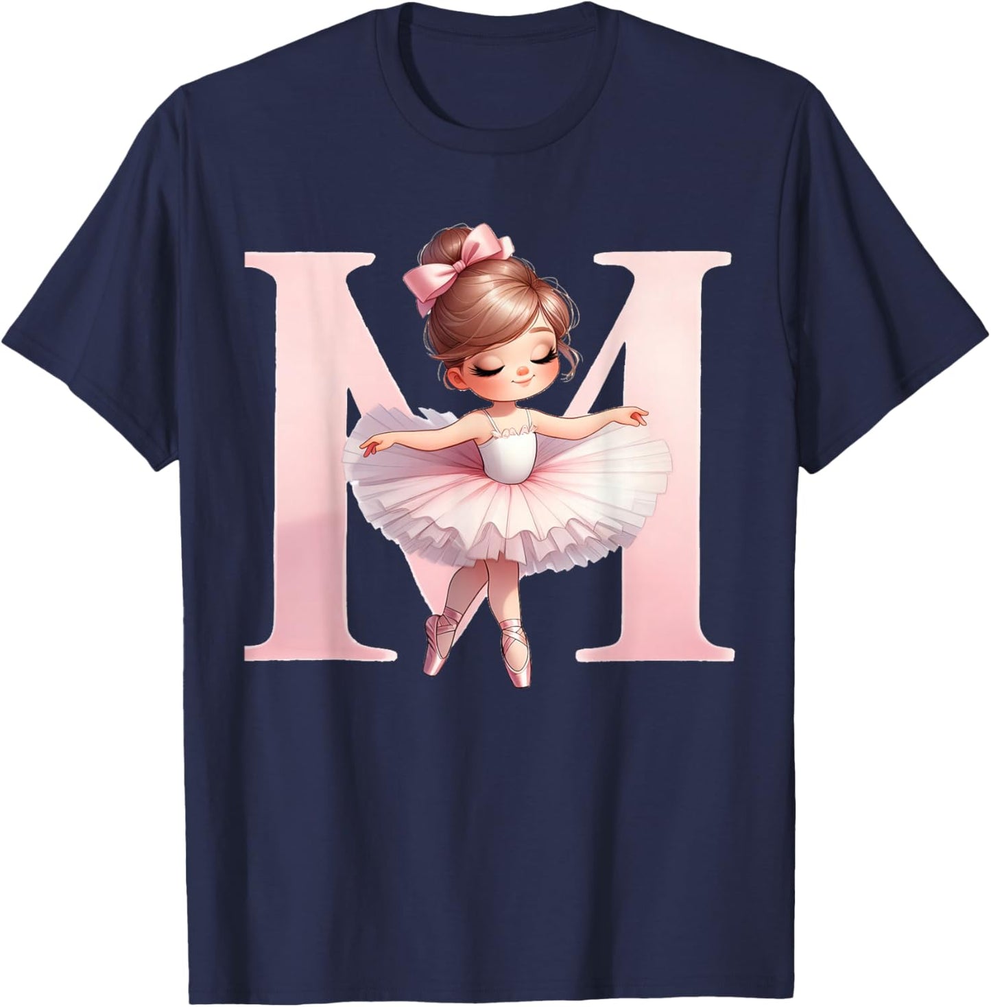 Ballerina Girl Dancing Name First Letter M Girly Tutu Ballet T-Shirt - T-Shirt | Navy