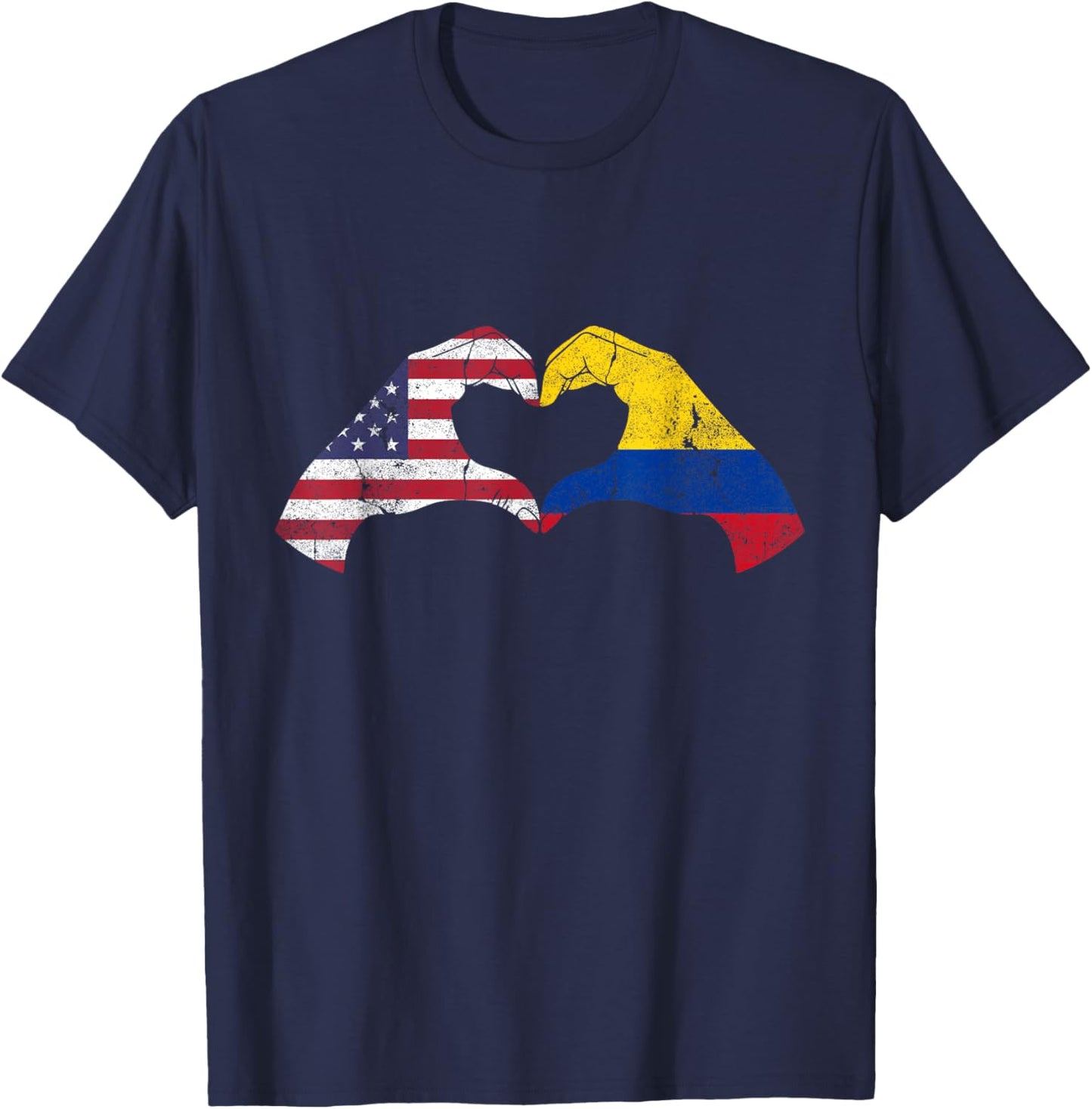 USA Colombia Hand Flag Heart Colombian Americans Love T-Shirt - T-Shirt | Navy