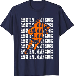 Vintage Basketball Never Stops Court Ball Player Sports Gift T-Shirt - T-Shirt | Navy