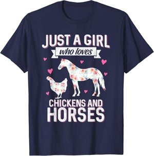Just A Girl Who Loves Chickens Horse Lover Women Farmer T-Shirt - T-Shirt | Navy