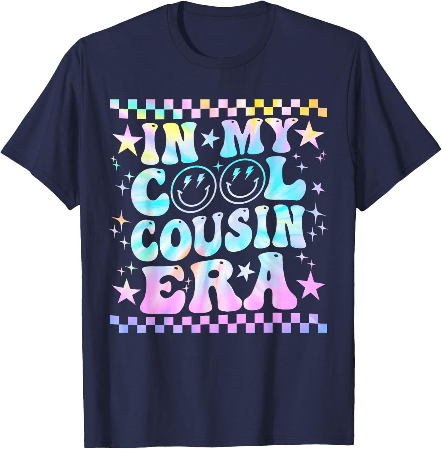 Tie Dye Groovy In My Cool Cousin Era Funny Family T-Shirt - T-Shirt | Navy