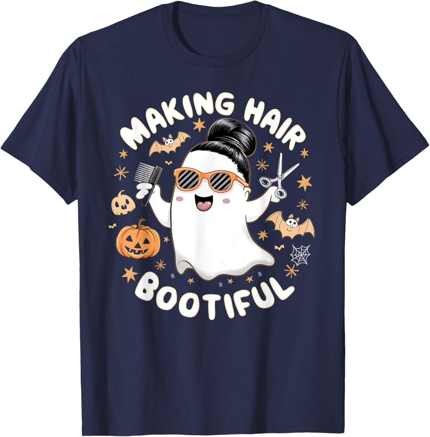 Making Hair Bootiful Halloween Ghost Barber T-Shirt - T-Shirt | Navy