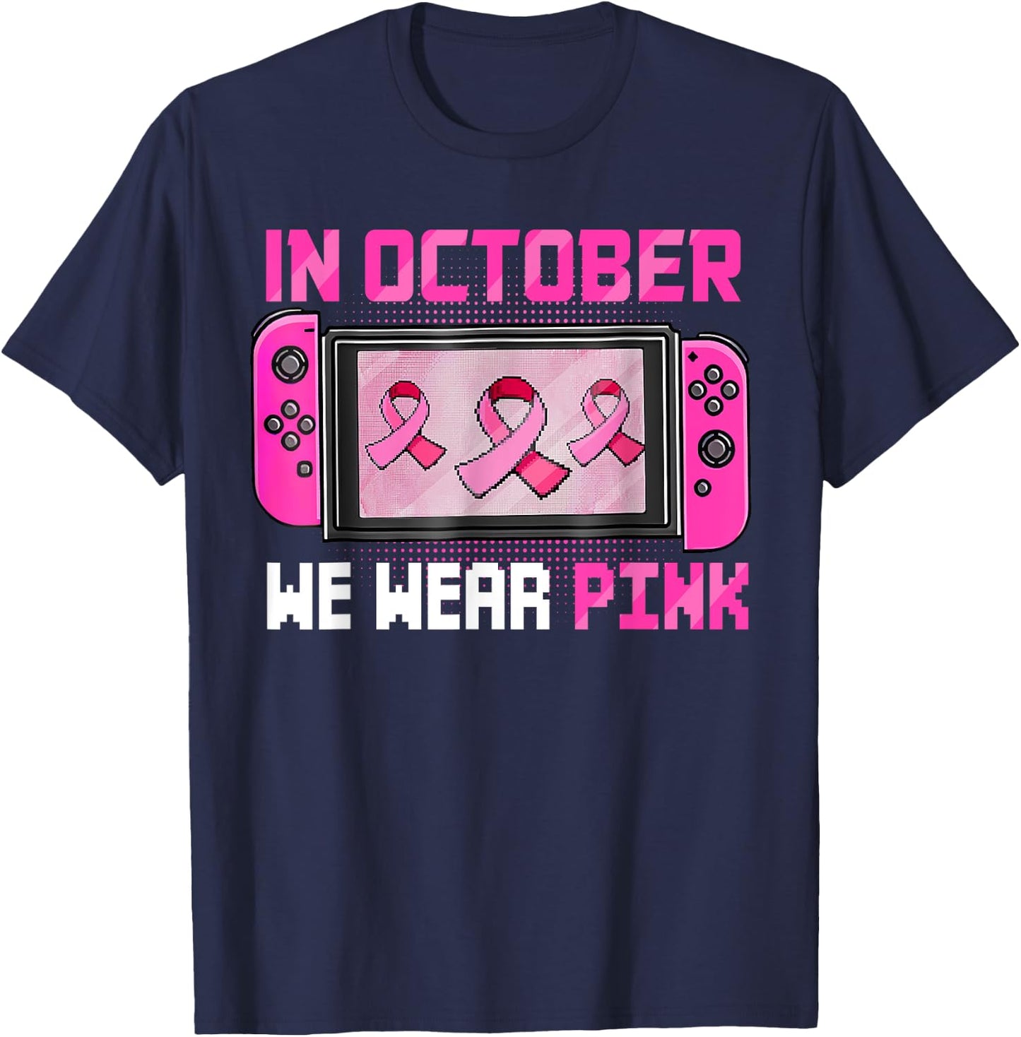 In October We Wear Pink Breast Cancer Gaming Kids Boys Youth T-Shirt - T-Shirt | Navy