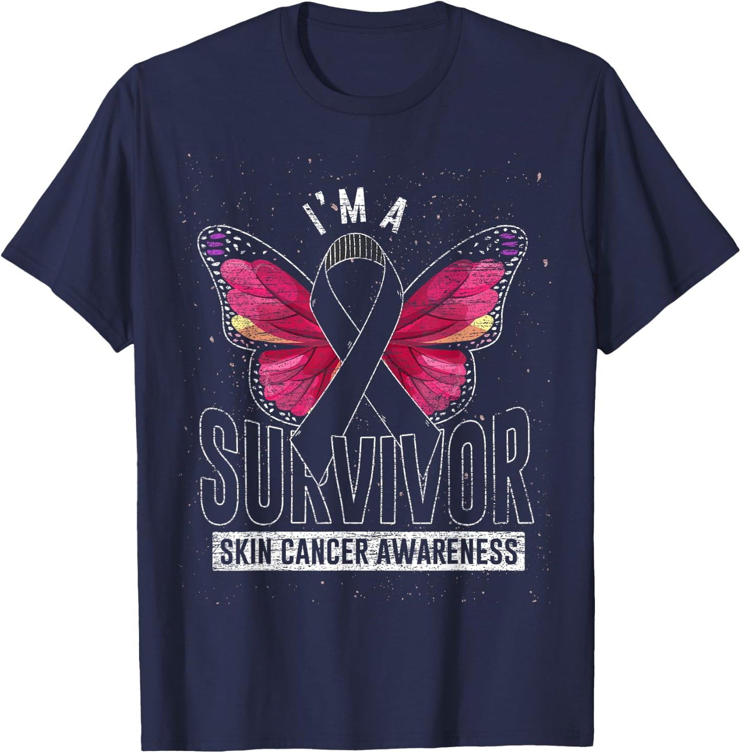 Cancer Survivor Butterfly Melanoma Awareness Skin Cancer T-Shirt - T-Shirt | Navy