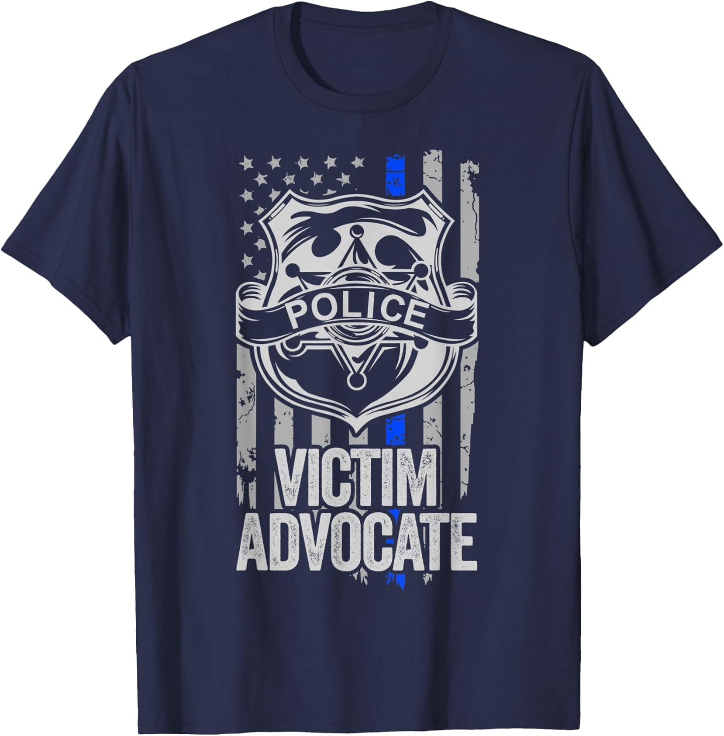 American Flag Blue Thin Line Apparel Victim Advocate Police Men T-Shirt - T-Shirt | Navy
