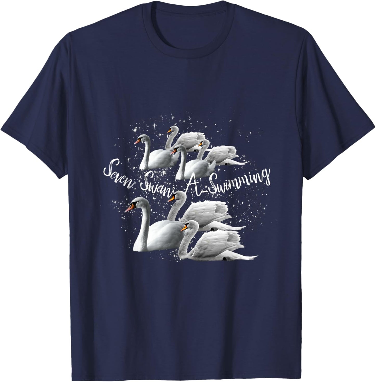 Seven Swans A Swimming, 12 Twelve Days Christmas, 7 Swan T-Shirt - T-Shirt | Navy