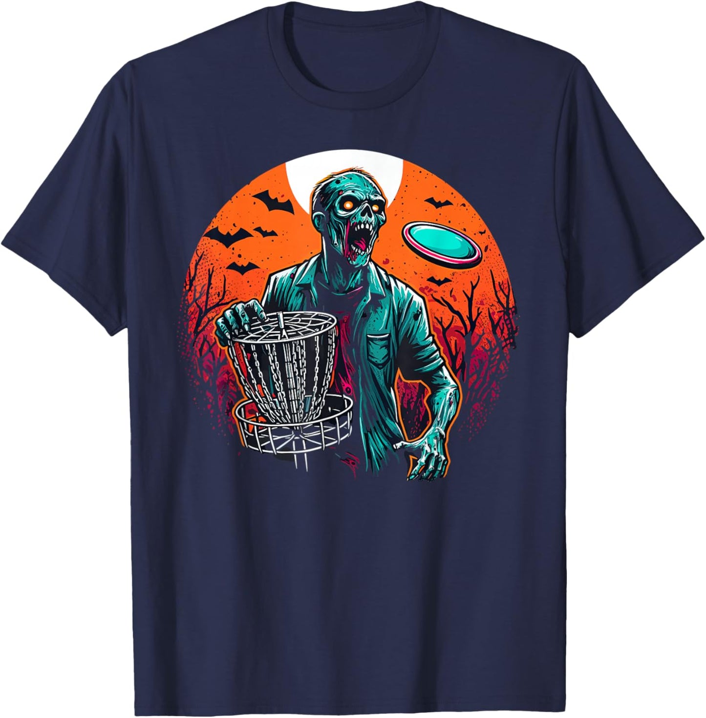Disc Golf Zombie Halloween Disc Golfer Outfit Basket Disc T-Shirt - T-Shirt | Navy