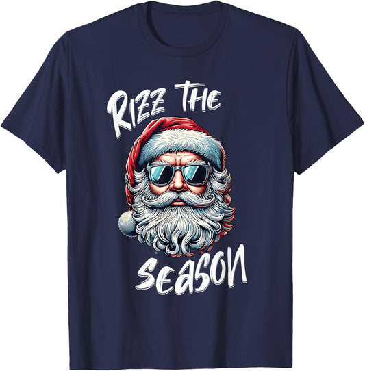 Rizz The Season Teens Kids School Christmas Santa Claus T-Shirt - T-Shirt | Navy