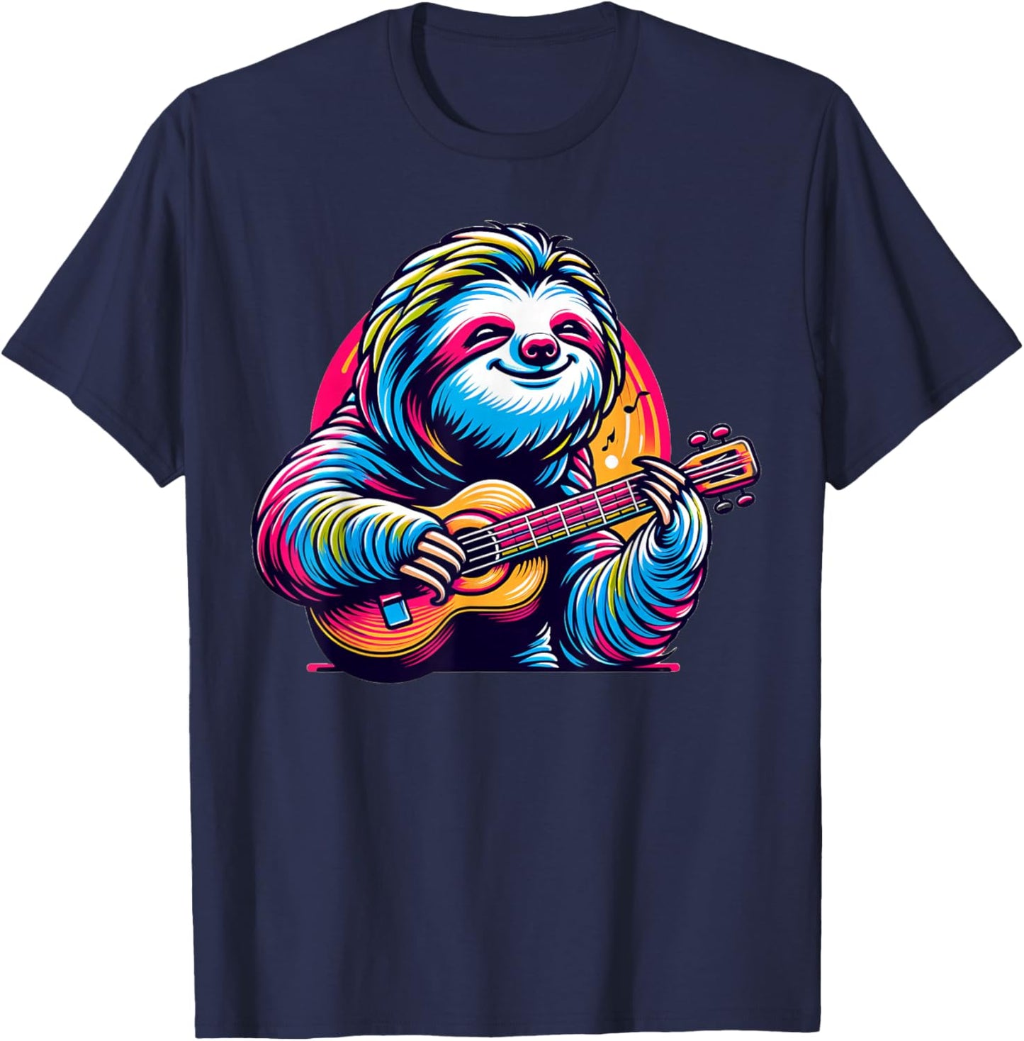 Cute Sloth Playing Guitar Sloths Musician Music T-Shirt - T-Shirt | Navy