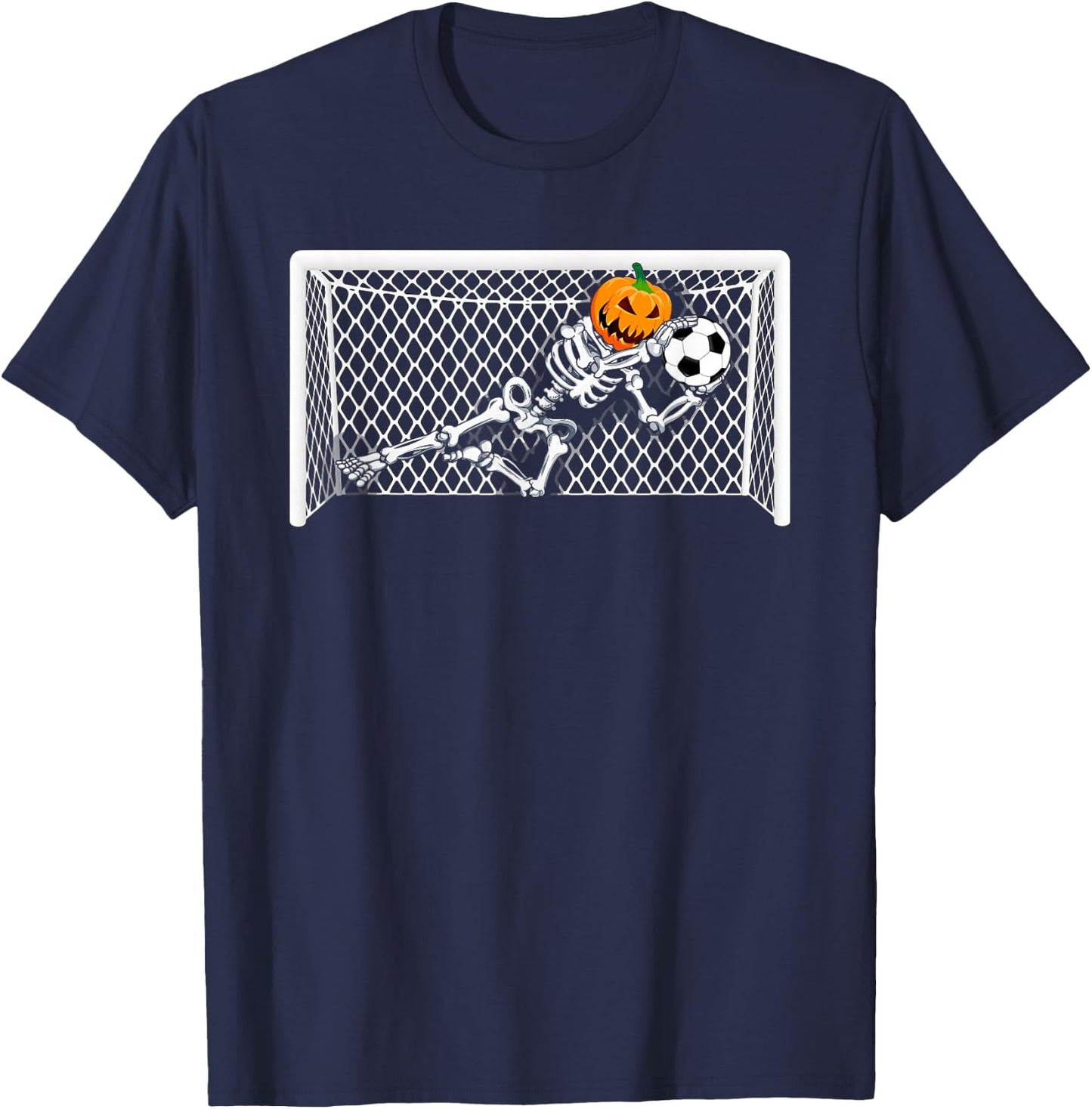 Skeleton Soccer Goal Keeper Halloween Pumpkin Goalie T-Shirt - T-Shirt | Navy