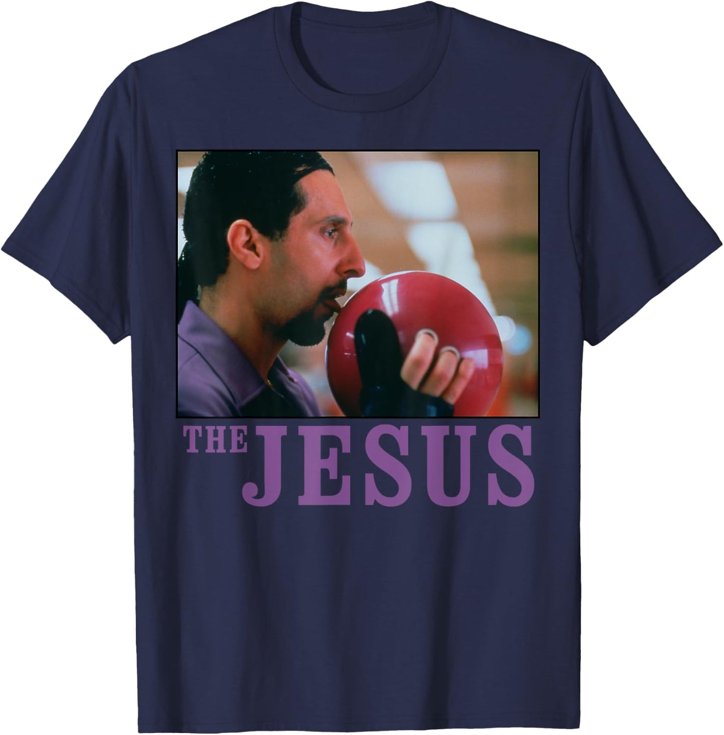 The Big Lebowski Jesus Licking the Bowling Ball T-Shirt - T-Shirt | Navy