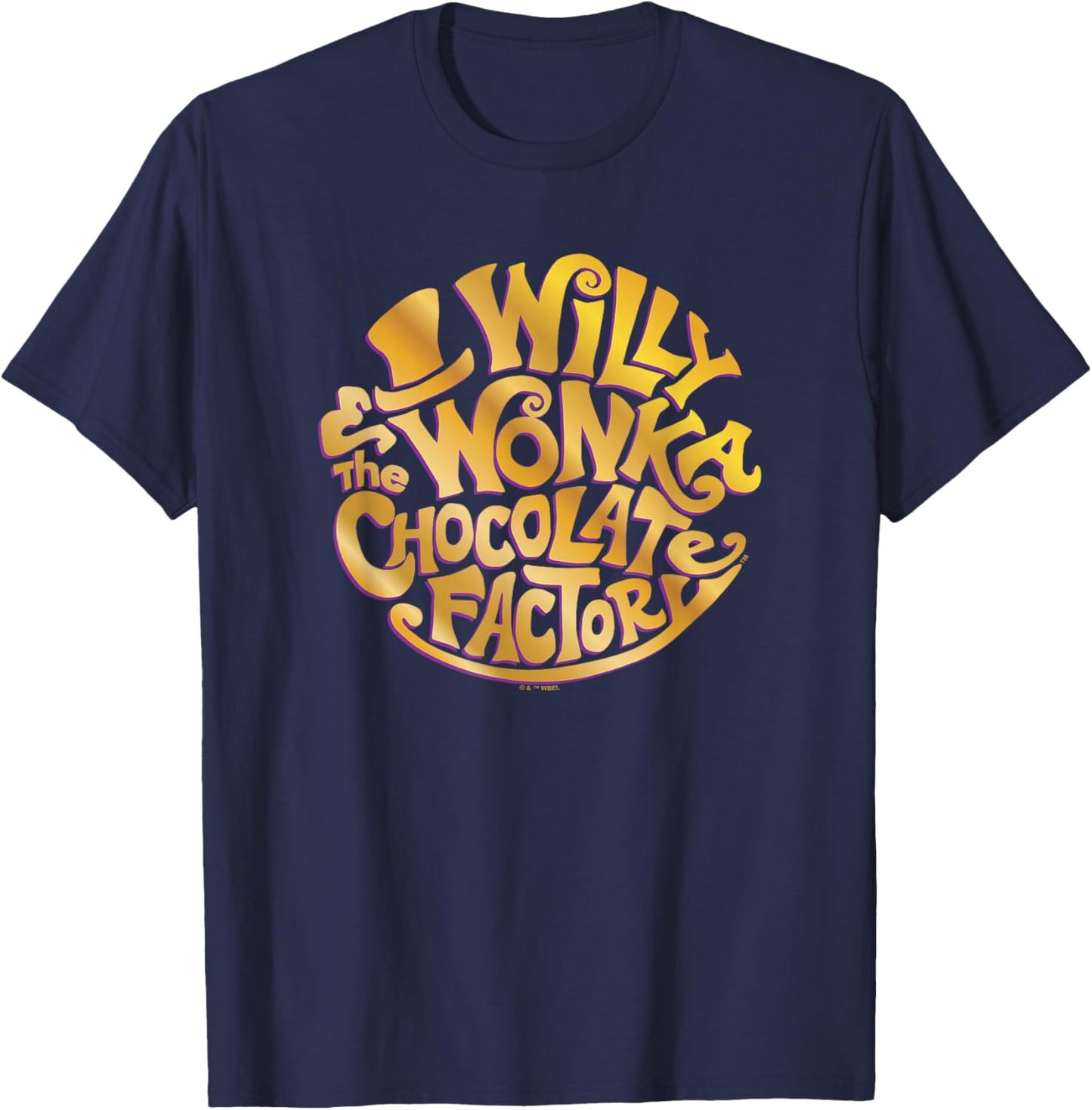 Willy Wonka and The Chocolate Factory Gold Circle Logo T-Shirt - T-Shirt | Navy