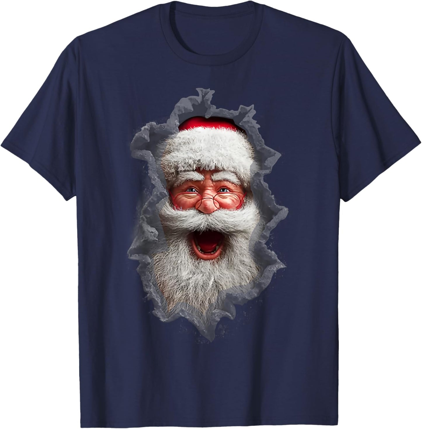 Men's Christmas Ripped Santa Claus Print T-Shirt - T-Shirt | Navy