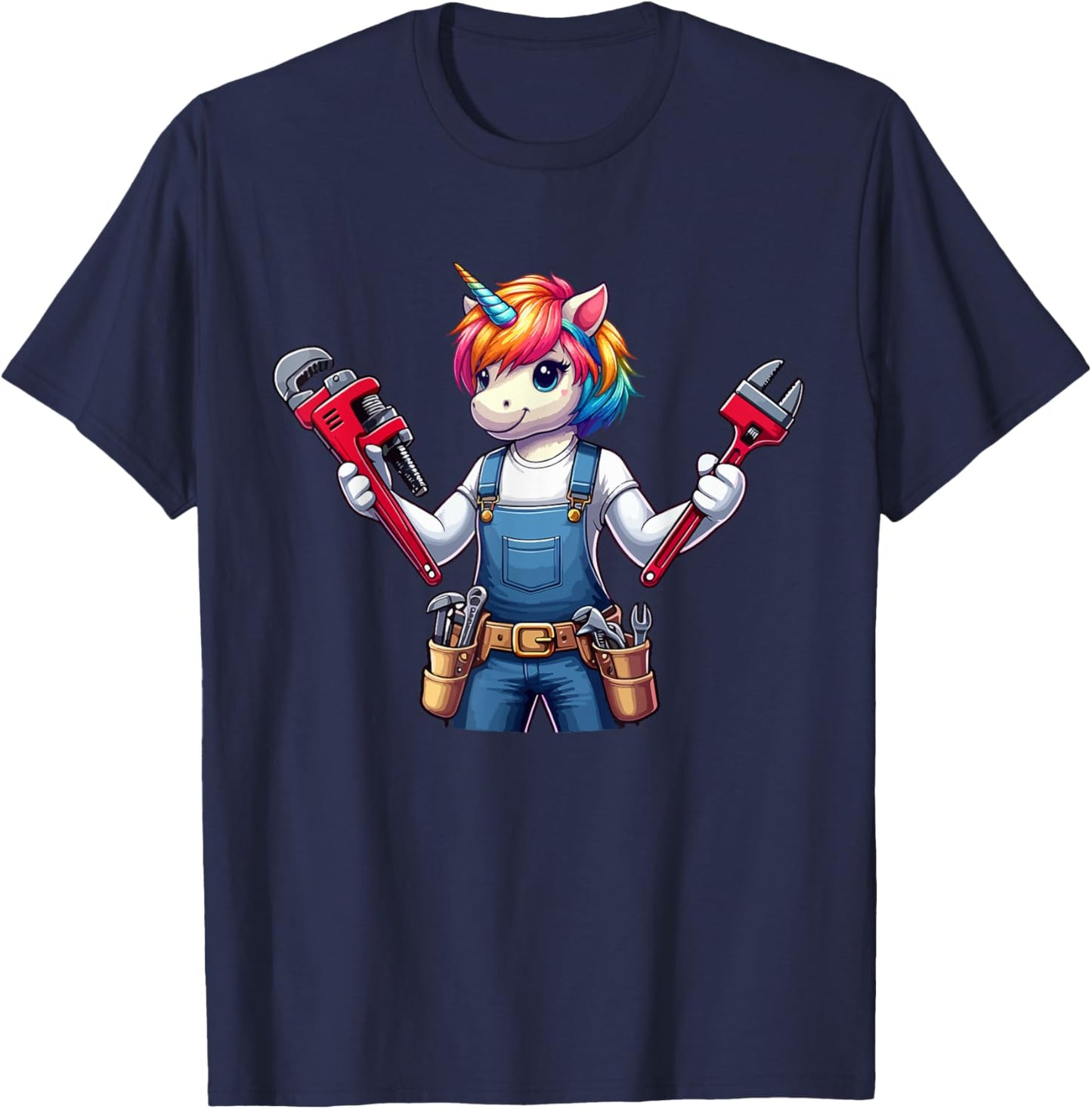 Plumber Job Matching Team Costume Colorful Unicorn Lover T-Shirt - T-Shirt | Navy