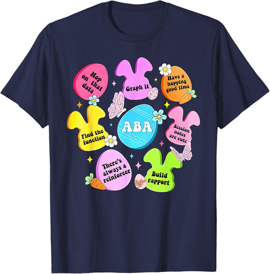 Retro ABA Therapist Happy Easter Bunny Eggs Behavior Analyst T-Shirt - T-Shirt | Navy