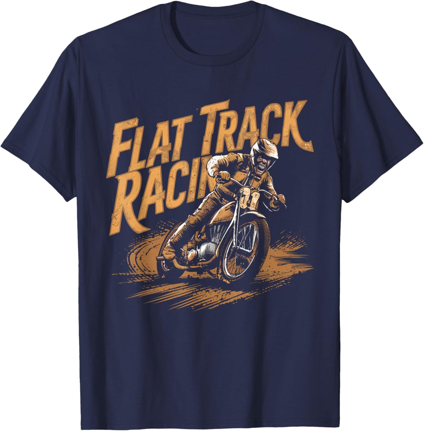 Flat Track Motorcycle Racing American Flag Speedway Dirt T-Shirt - T-Shirt | Navy