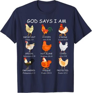 Farm Christian God Says I Am Chickens Bible Verse Religious T-Shirt - T-Shirt | Navy