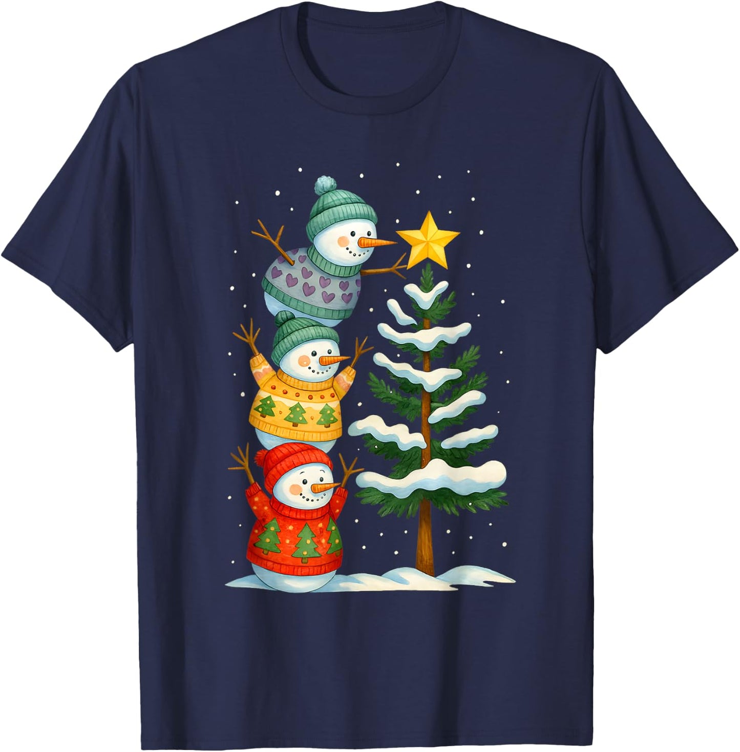 Funny Christmas Snowman Topper Tree Holiday Family Men Women T-Shirt - T-Shirt | Navy