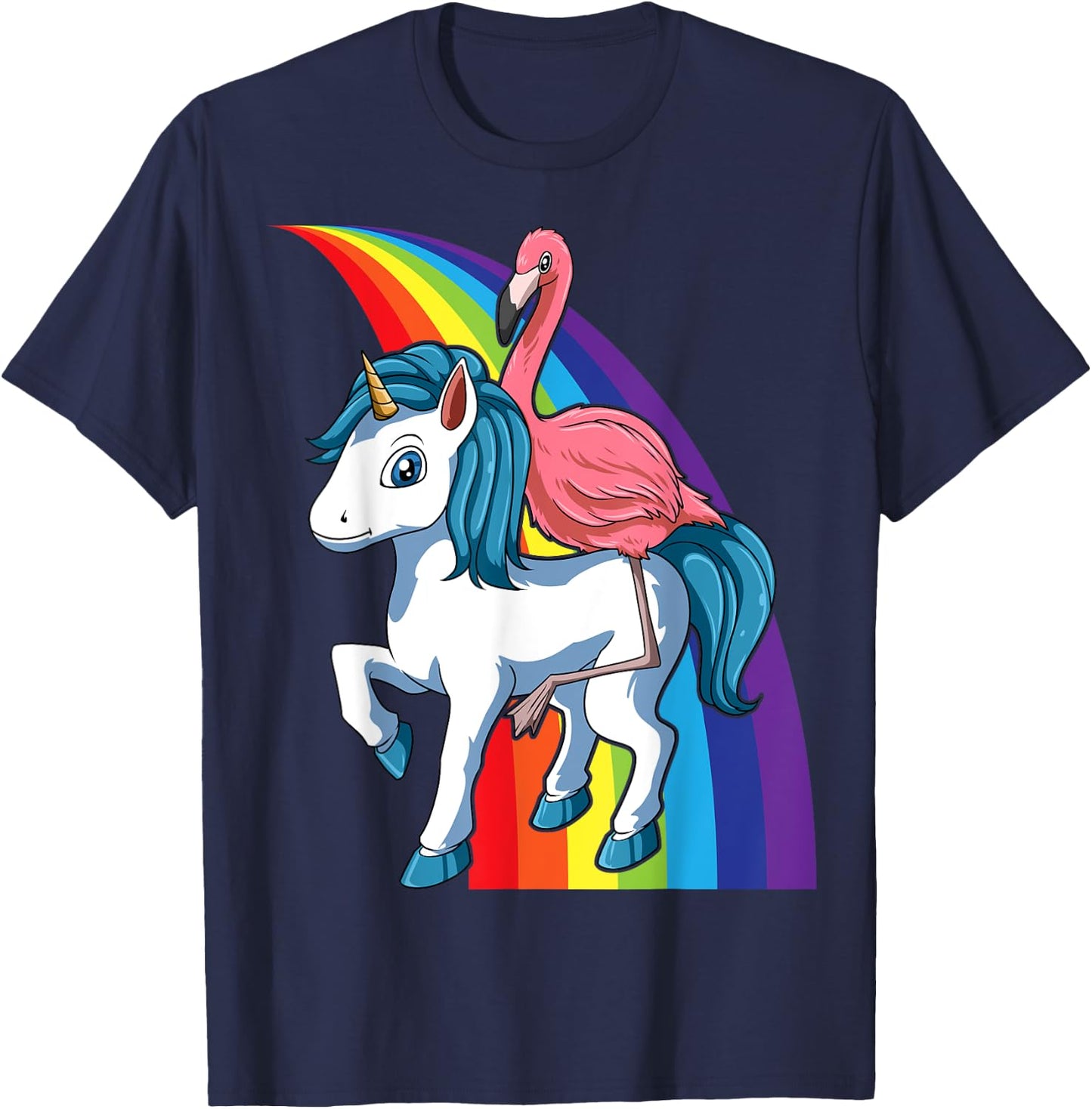 Flamingo Riding Unicorn Rainbow Flamingo Lovers Unicorn T-Shirt - T-Shirt | Navy