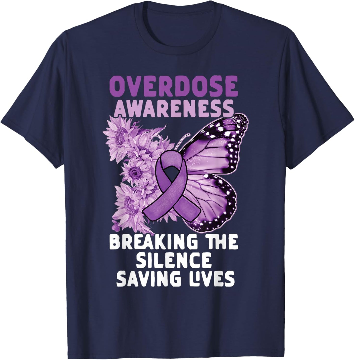 Overdose Awareness Purple Ribbon Drug Addiction T-Shirt - T-Shirt | Navy