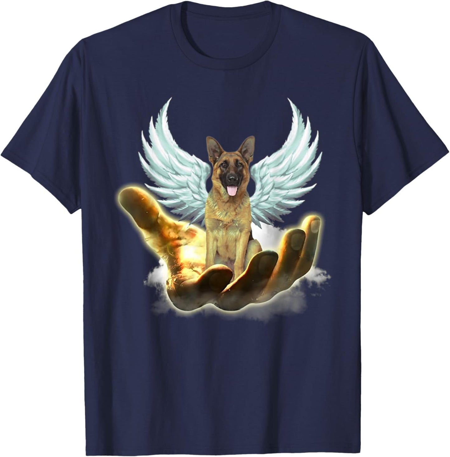Angel German Shepherd Golden Hand Heaven Wings God T-Shirt - T-Shirt | Navy