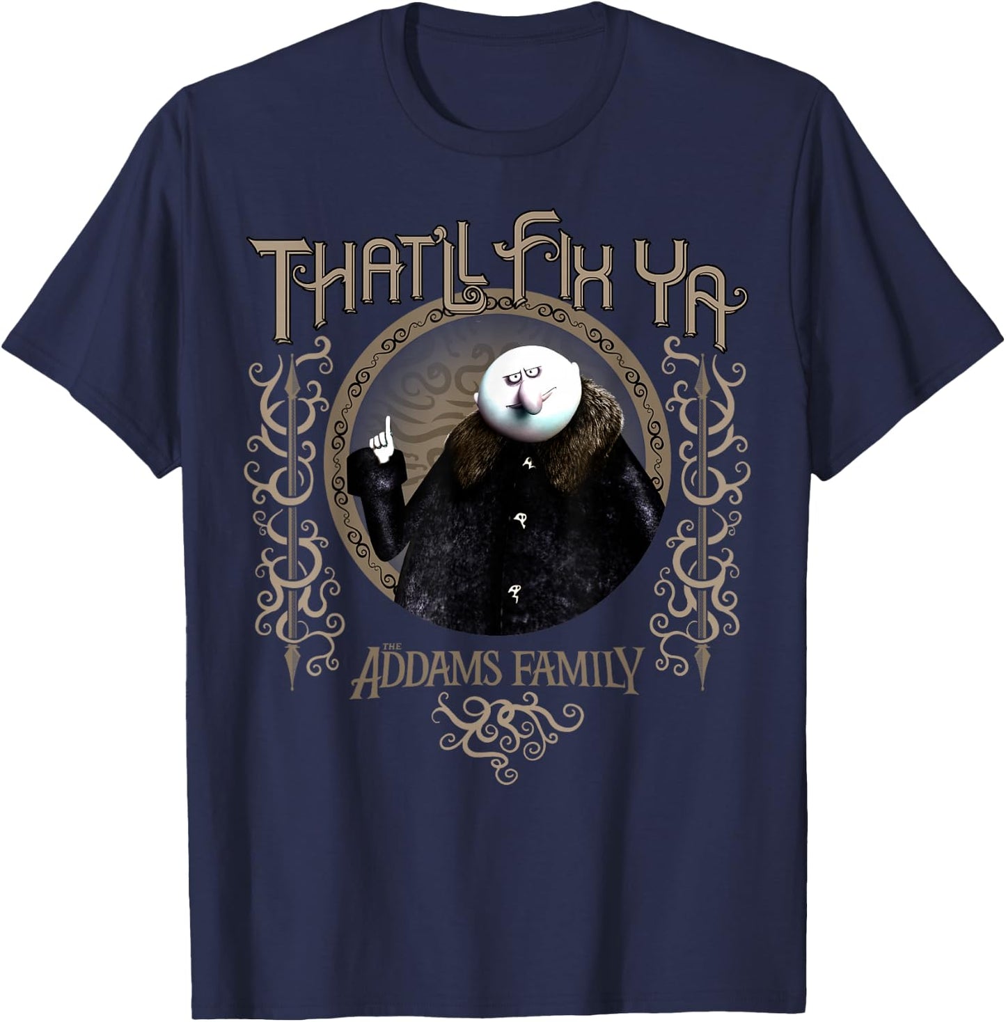 Addams Family Uncle Fester That'll Fix Ya Portrait T-Shirt - T-Shirt | Navy