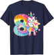 8th Birthday Unicorn Shirt Gift Girls Age 8 Tie Dye T-Shirt - T-Shirt | Navy