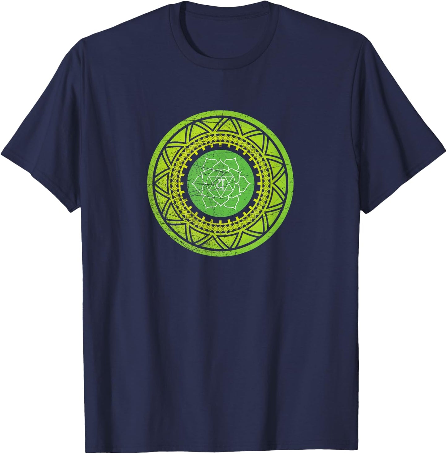 Sacred Geometry Heart Chakra Anahata Yoga Meditation Goa Psy T-Shirt - T-Shirt | Navy
