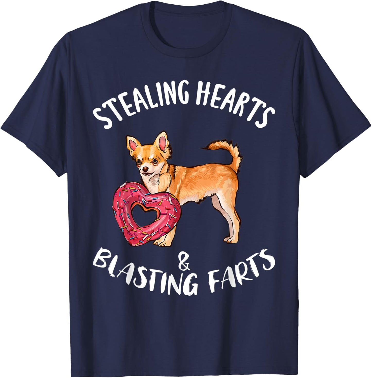 Stealing Heart Blasting Farts Brown Chihuahua Valentines Day T-Shirt - T-Shirt | Navy
