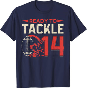 Ready To Tackle 14 American Football It's My 14th Birthday T-Shirt - T-Shirt | Navy