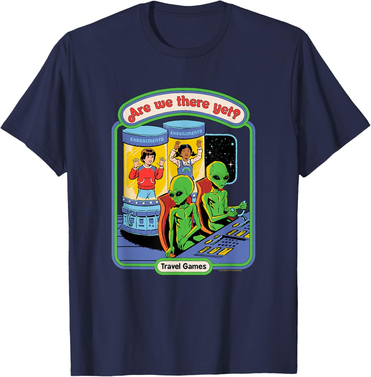Steven Rhodes are We There Yet? Alien Games Retro Dark Humor T-Shirt - T-Shirt | Navy