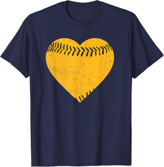 Vintage Black and Yellow Baseball Heart T-Shirt - T-Shirt | Navy