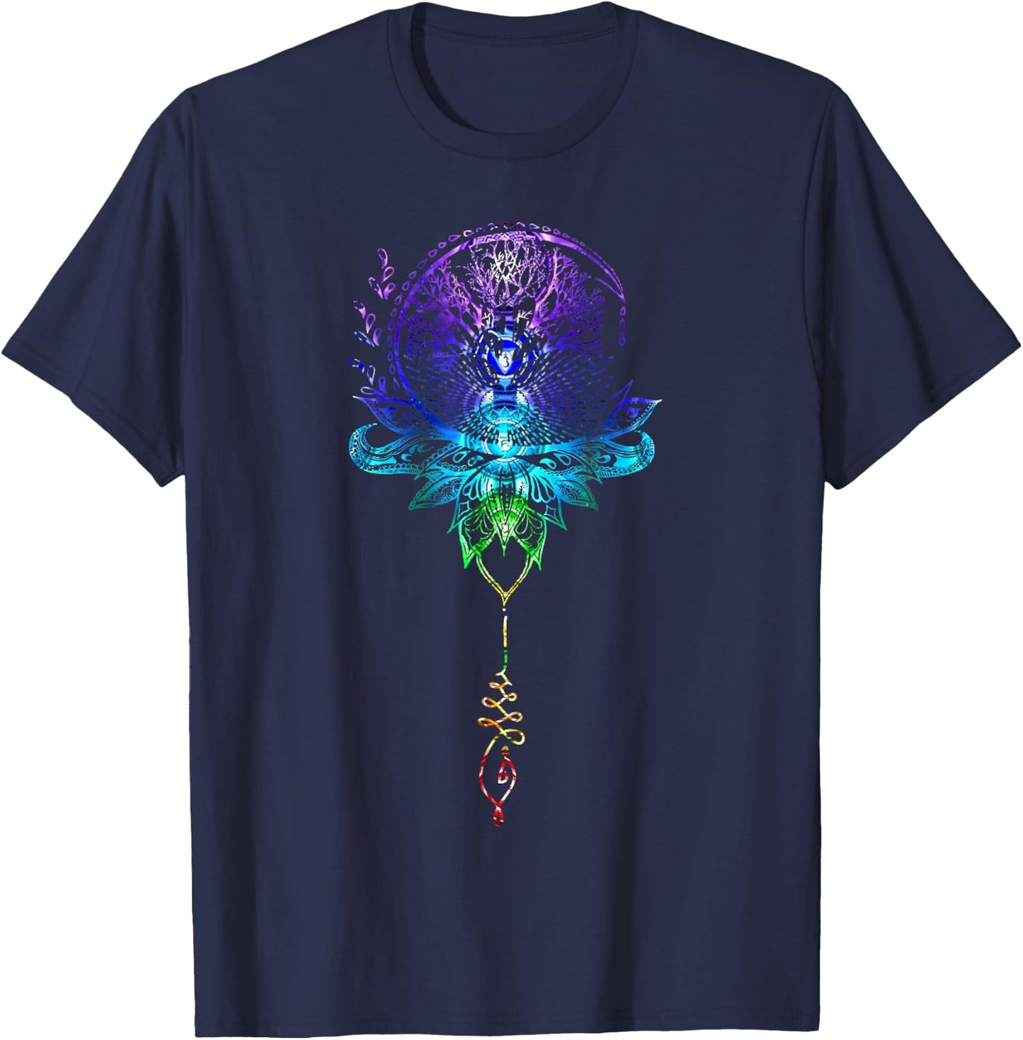 Mandala Lotus Unalome Tree of Life Chakra T-Shirt - T-Shirt | Navy