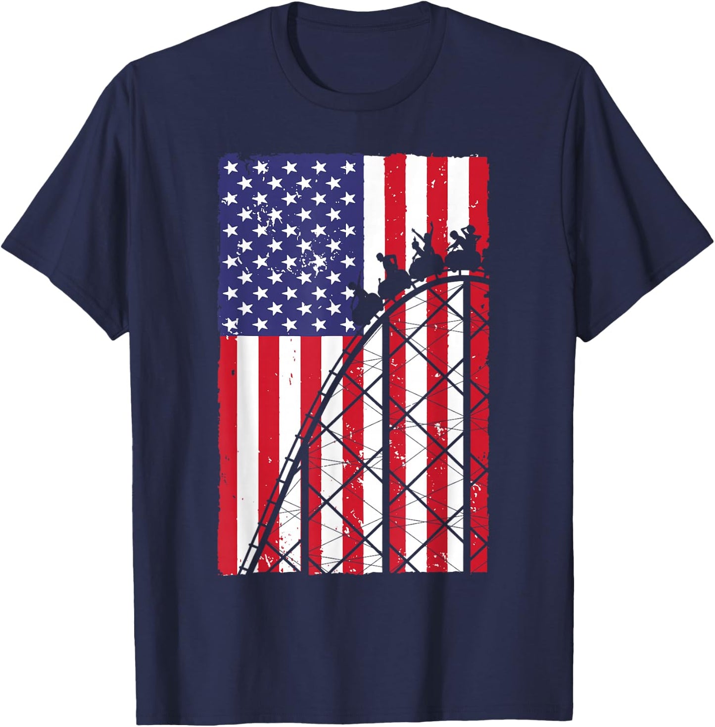 Funny Roller Coaster Art Women Rollercoaster US Flag T-Shirt - T-Shirt | Navy