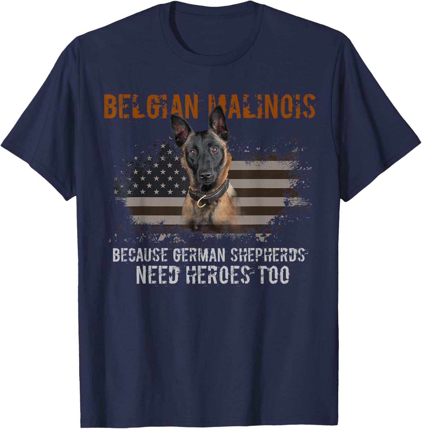 Belgian Malinois American Flag Funny Dog Gift T-Shirt - T-Shirt | Navy