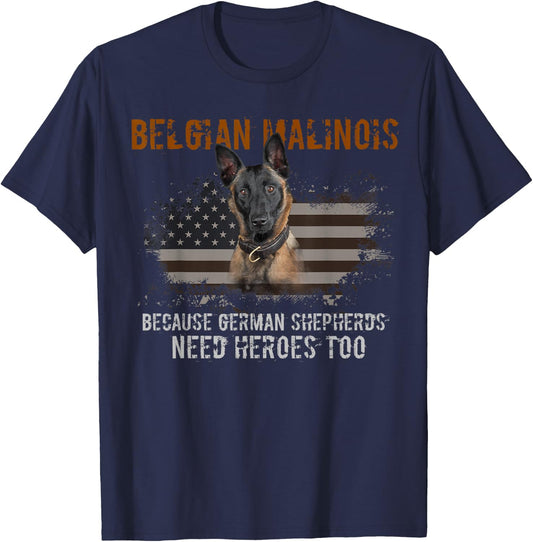 Belgian Malinois American Flag Funny Dog Gift T-Shirt - T-Shirt | Navy